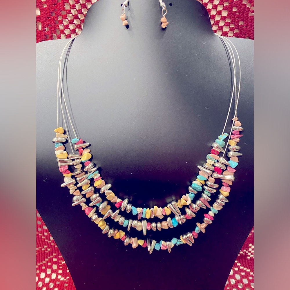 Multicolor Beaded Necklace and Earring Set